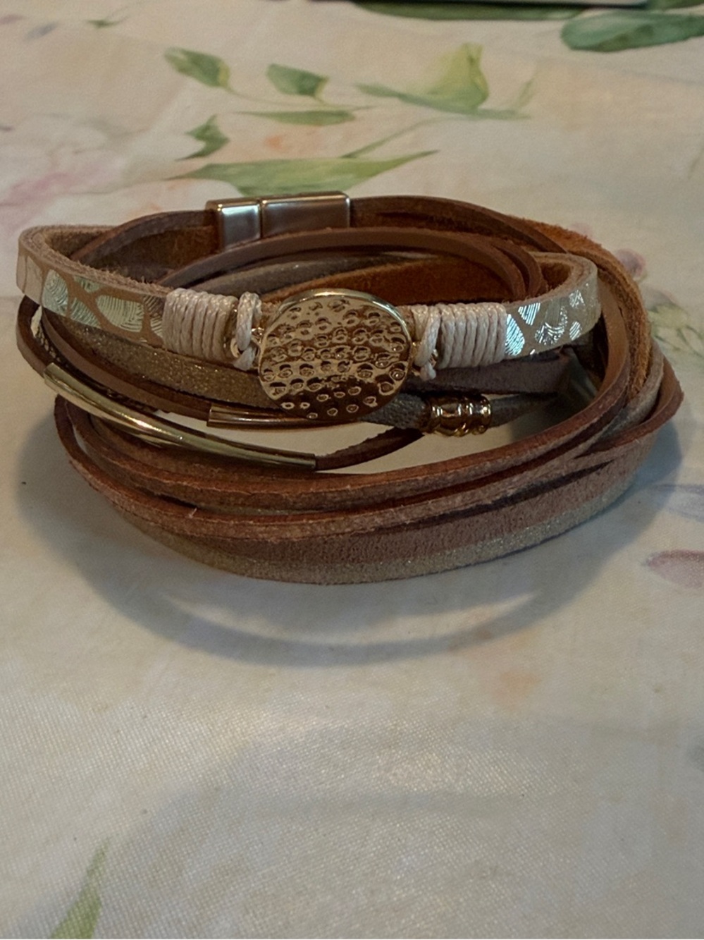 Magnetic Gold Accent Double Brown Wrap Bracelet - Women Jewelry